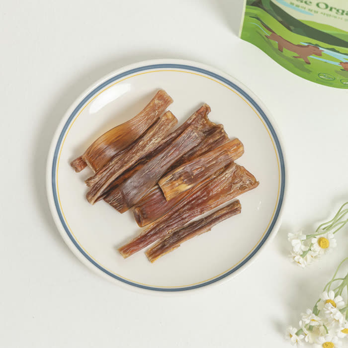Horse bully sticks on a plate
